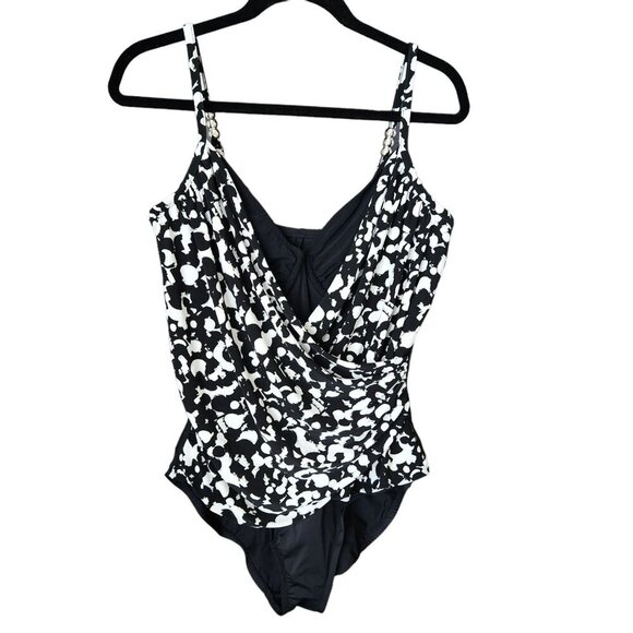 Miraclesuit Swimsuit One‎ Piece 14 Underwire Louise Wrap Rouching Black - Picture 1 of 15